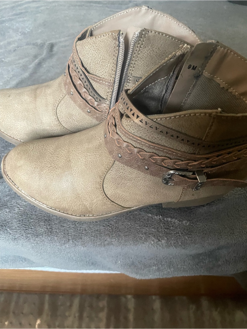 Women's Taupe Braided-Strap Ankle Booties